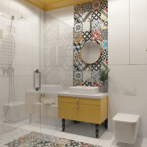 łazienka z płytkami patchworkowymi